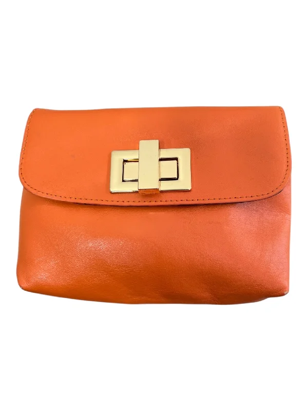 Rowallan Tangerine Leather Cross Body Gold Hardware Lock Clasp Zip Pocket Bag