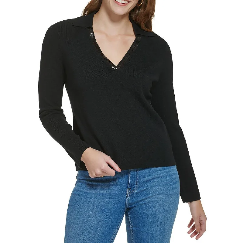 Calvin Klein Womens Plus Embellished V-Neck Pullover Sweater