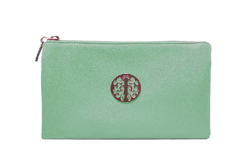 SMALL MULTI-POCKET CROSSBODY PURSE BAG WITH WRISTLET AND LONG STRAP - FERN GREEN