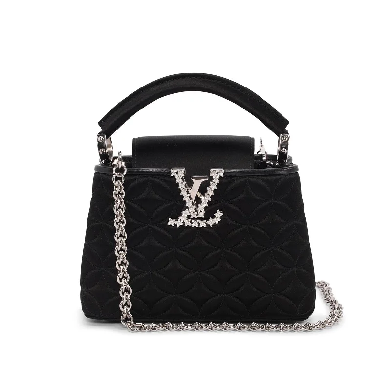 Louis Vuitton Black Satin Flower Embossed Mini Capucines