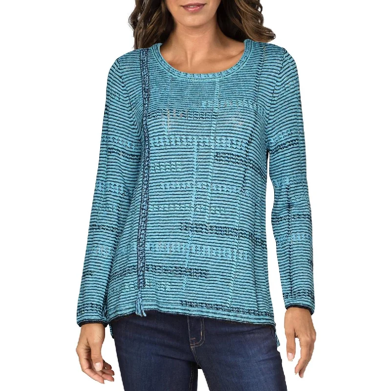 Nic + Zoe Womens Printed Fringed Sweater