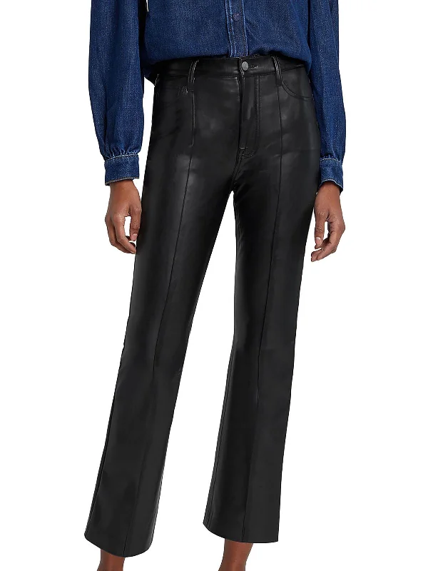 Womens Faux Leather High Waist Flared Pants