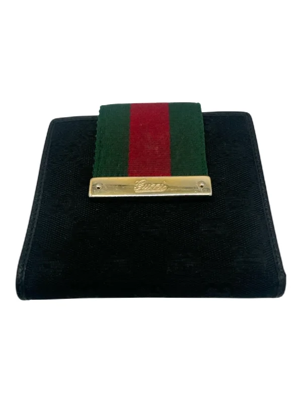 Gucci Black, Green, Red Canvas & Leather Web Stripe Guccissima Bi-Fold Wallets