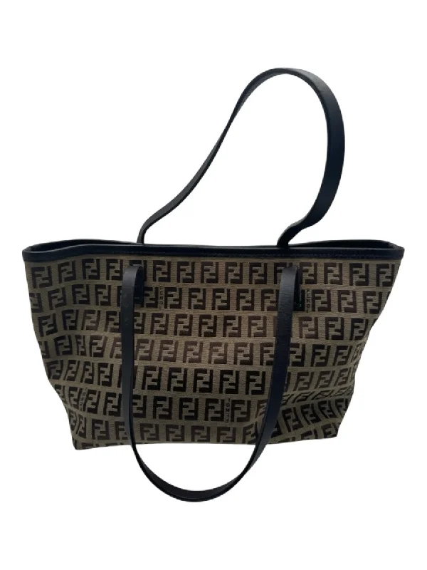 Fendi Brown Canvas Open Top Zucca Two Strap Bag