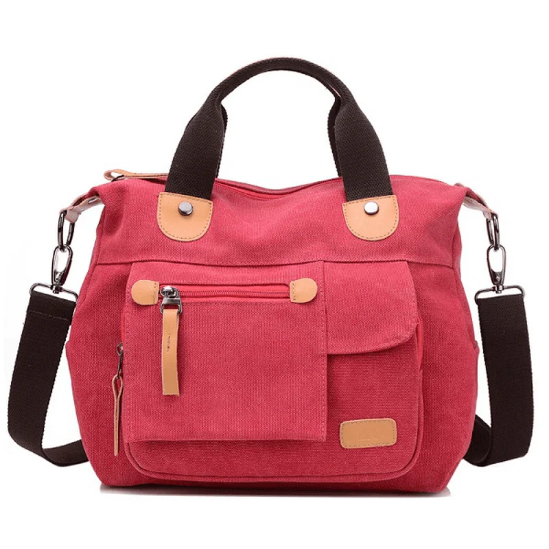 Women Canvas Casual Large Capacity Functional Multi Pocket Handbag Shoulder Bag Crossbody Bag