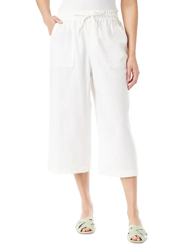 Womens Drawstring Hem High Rise Cropped Pants