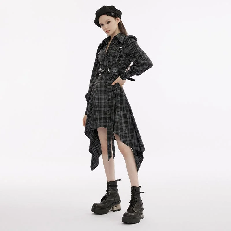 Women's Grunge Strappy Irregular Plaid Dress