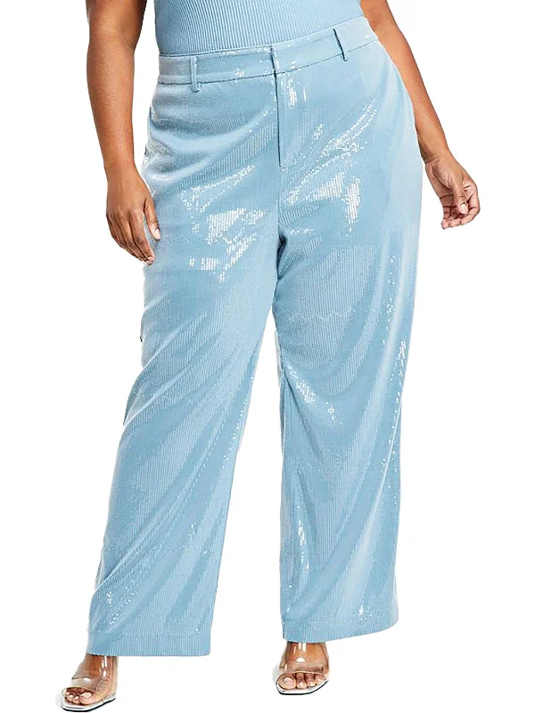 Plus Womens Sequined Party Wide Leg Pants