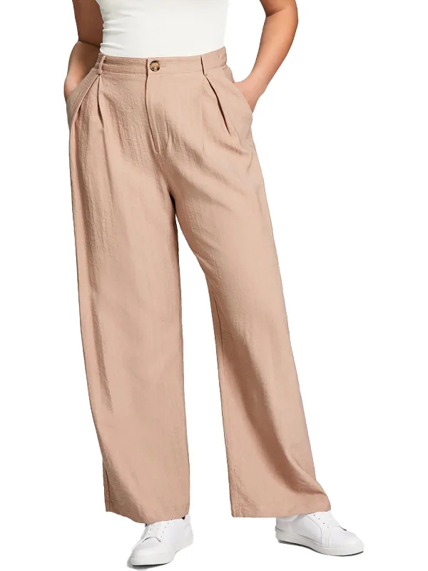 Womens Pleated High Rise Wide Leg Pants