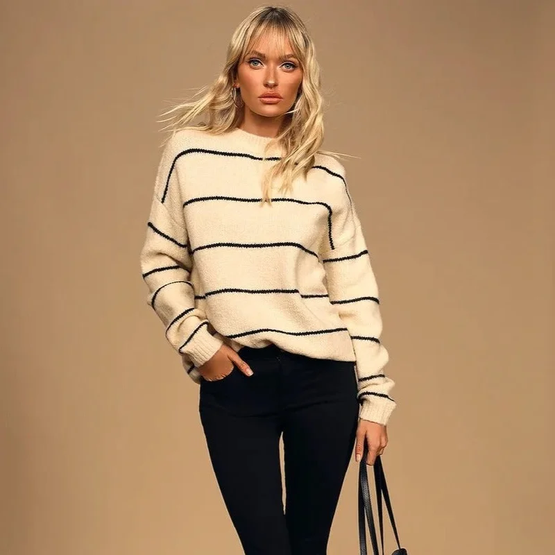 Stripe Long Sleeve Sweater (Black + Cream)