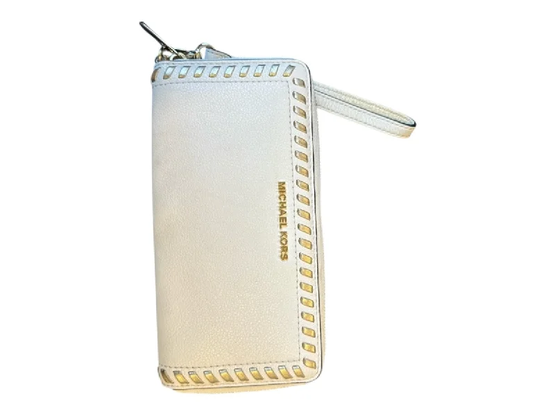 Michael Kors White & Gold Leather Stitching Zip Around GHW Wallets