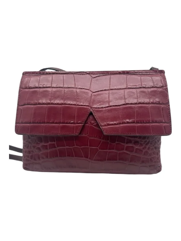 Vince Red Leather Croc Embossed Magnetic Snap Bag