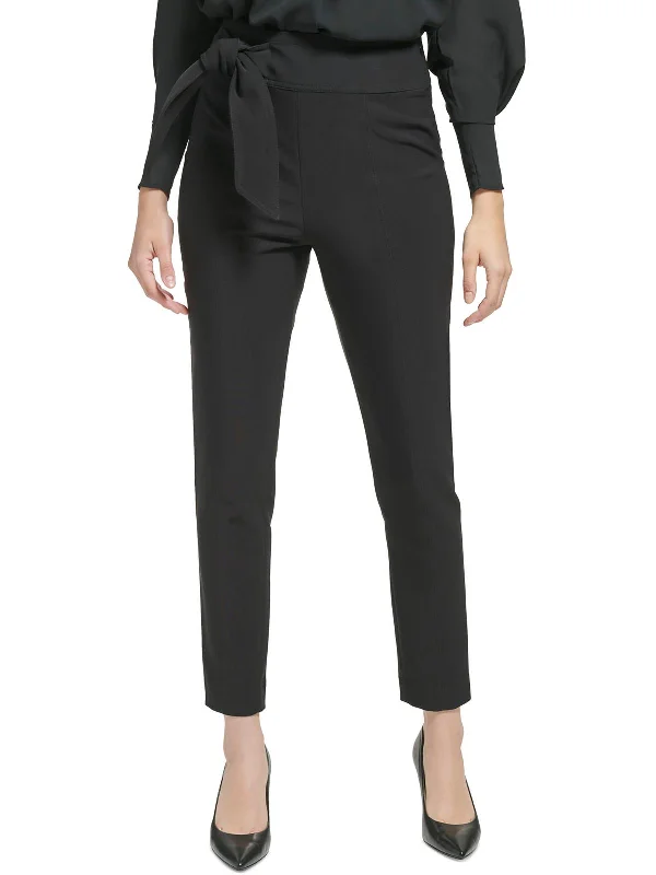 Womens Tie Waist Stretch Ankle Pants