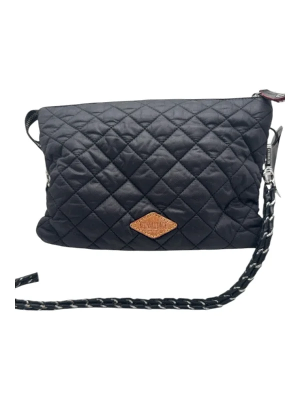 MZ Wallace Black Quilted Diamante Zip Close silver hardware Crossbody Bag