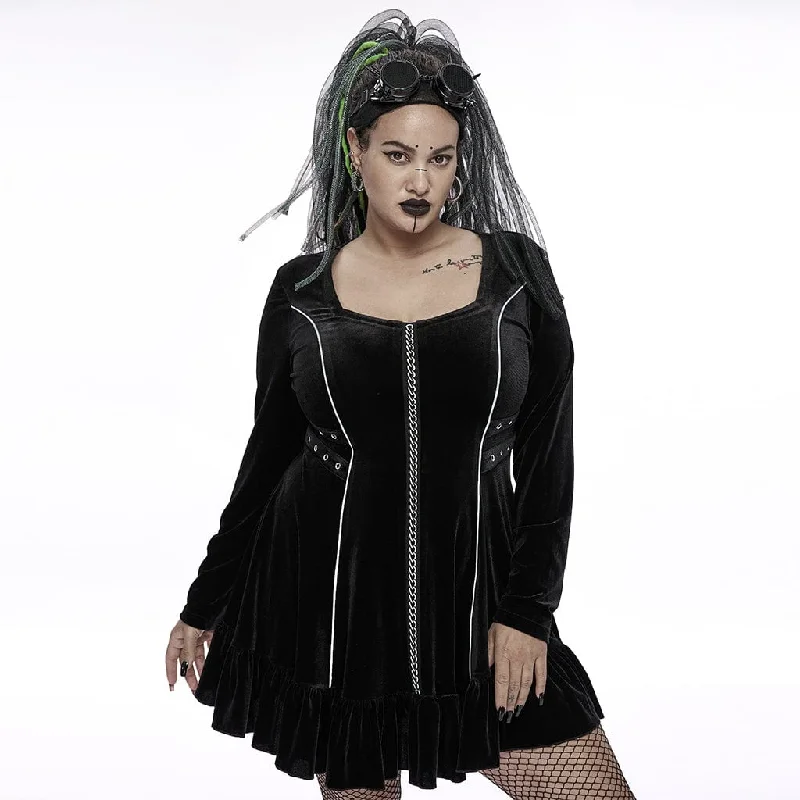 Women's Plus Size Gothic Metal Chain Long Sleeved Velvet Dress