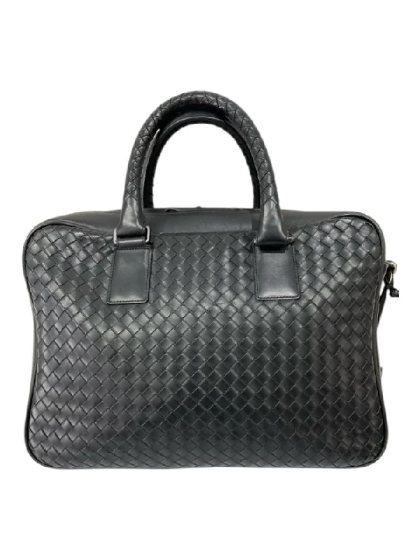 Bottega Veneta Black Leather Woven 2 handles briefcase Travel Bag