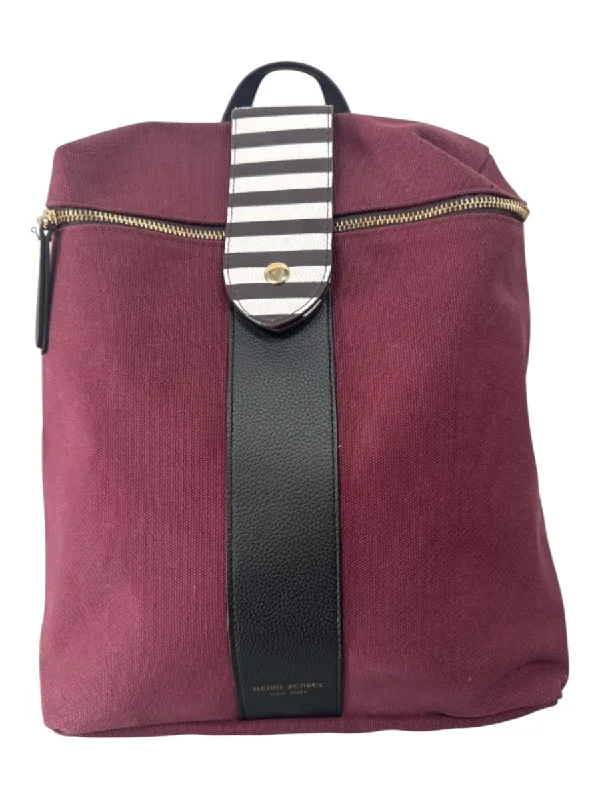 Henri Bendel Burgundy & Black Canvas Leather trim Striped Zip closure Bag