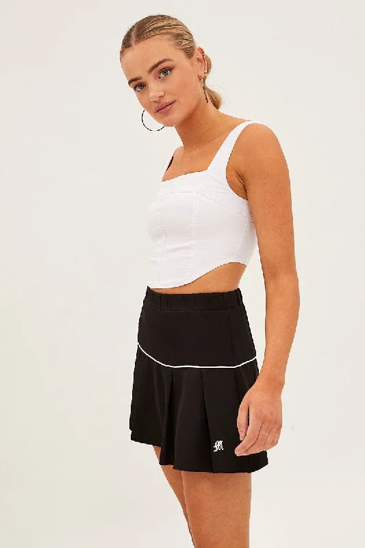 Black Pleated Tennis Mini Skort Skirt