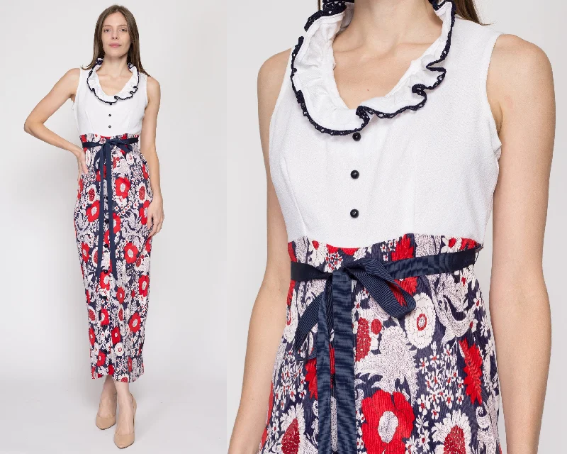 Sm-Med 60s Red White & Blue Floral Maxi Dress