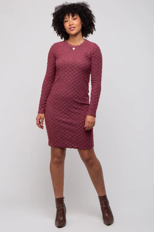 Burgundy Soft Brushed Knit Long Sleeve Dress