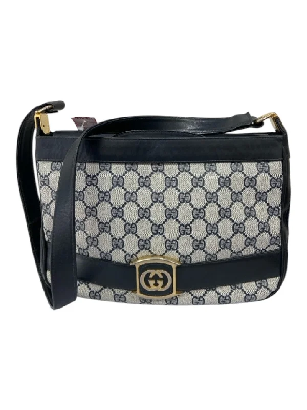 Gucci Gray & Navy Canvas Gold hardware Monogram Logo shoulder bag Bag