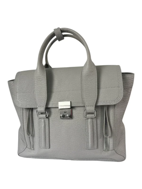 3.1 Phillip Lim Taupe Gray Leather Silver Hardware Push Lock Inner Pocket Bag