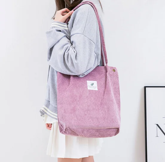 Women Corduroy Shopping Bag Female Canvas Cloth Shoulder Bag Environmental Storage Handbag Reusable Foldable Eco Grocery Tot