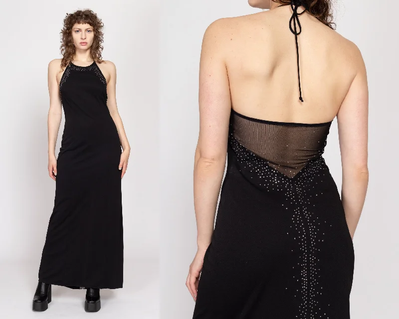 Medium 90s Black Beaded Sheer Low Back Maxi Dress