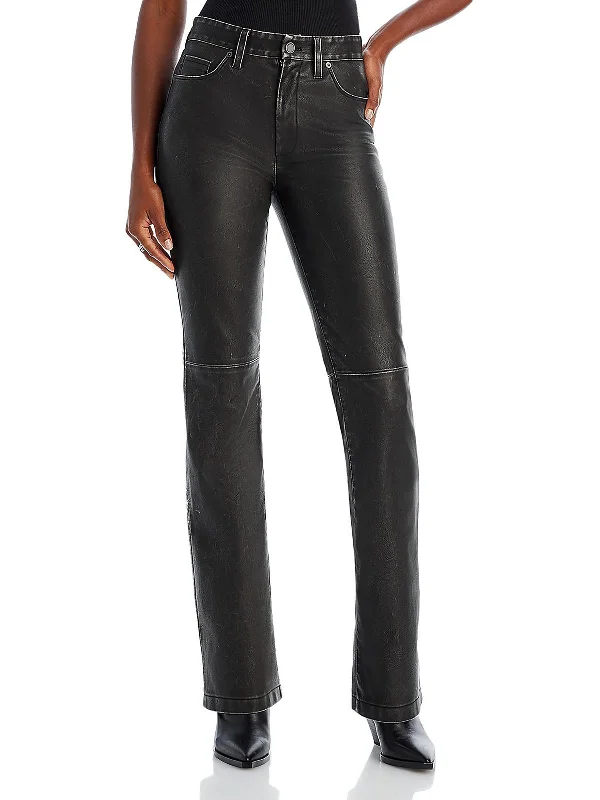 Womens Faux Leather Straight Leg High-Waisted Pants