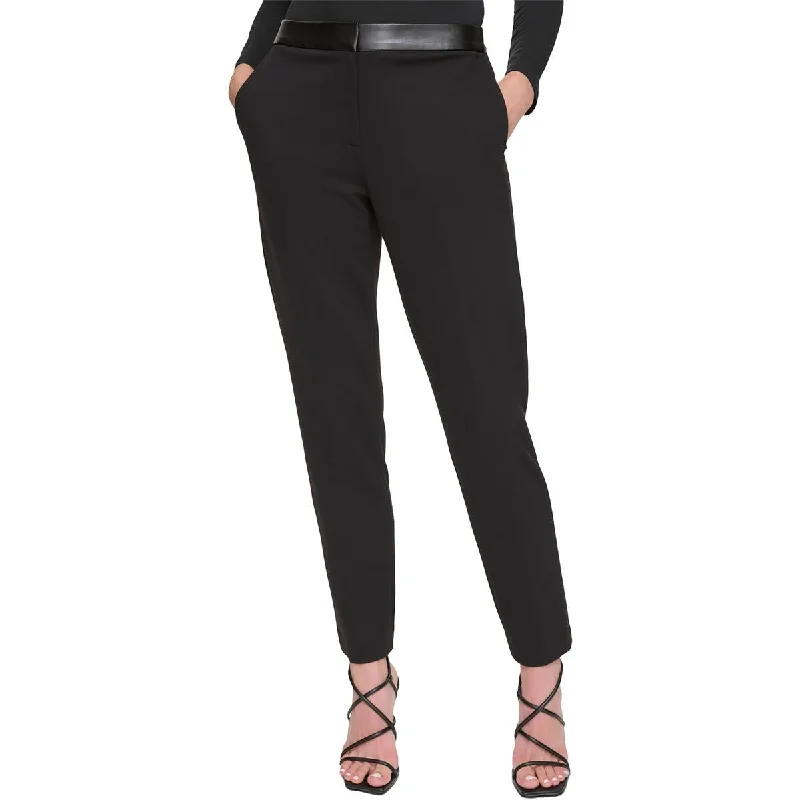 Womens Mid-Rise Mixed Media Ankle Pants