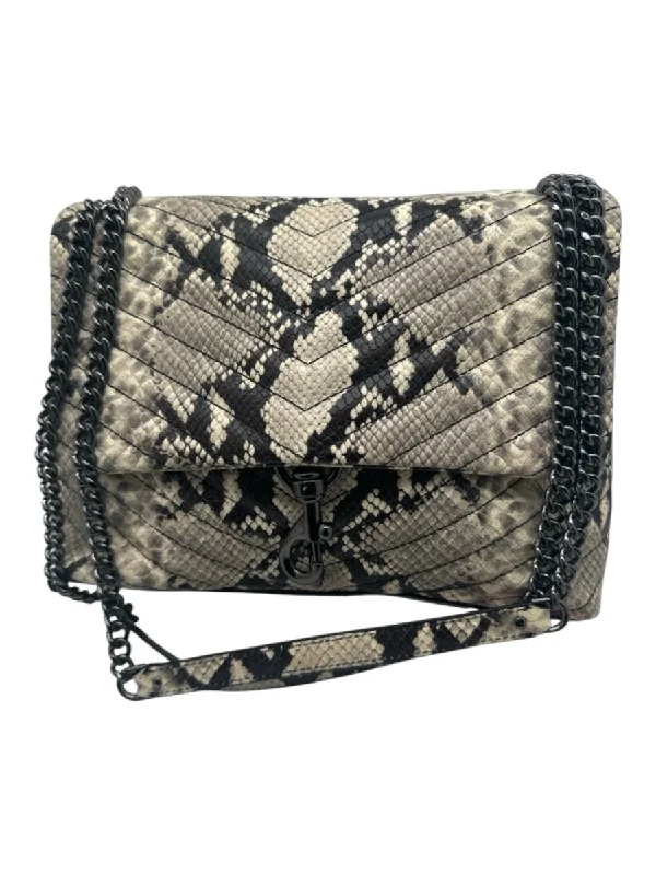 Rebecca Minkoff Cream & Black Embossed Leather Snake Embossed Crossbody Bag