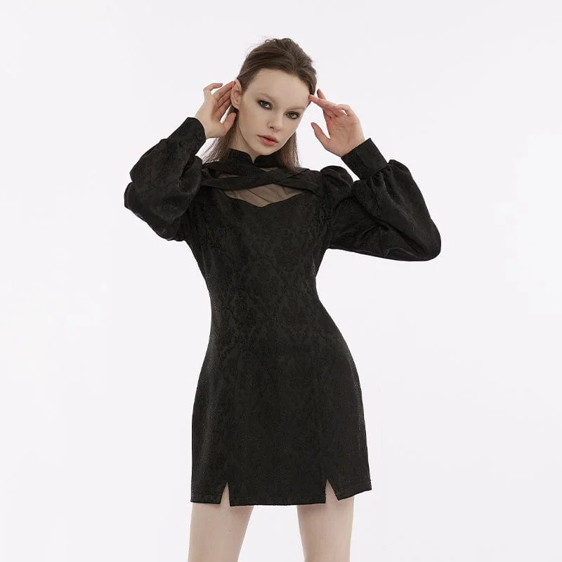 Women's Gothic Stand Collar Jacquard Dress