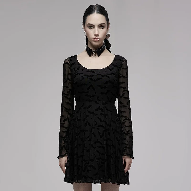 Women's Gothic Bat Printed Flare Sleeved Dress