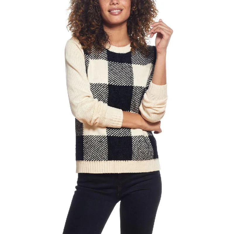 Weatherproof Vintage Womens Knit Checkered Crewneck Sweater