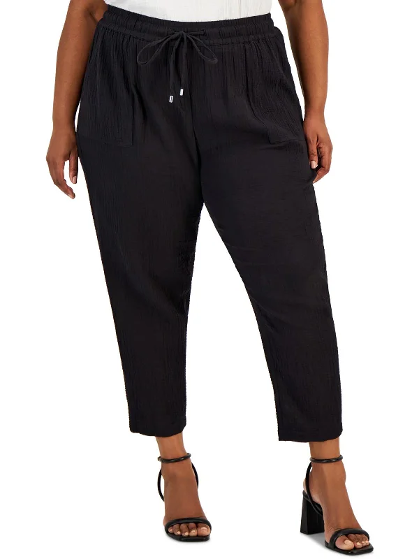 Womens Textured Cotton Ankle Pants