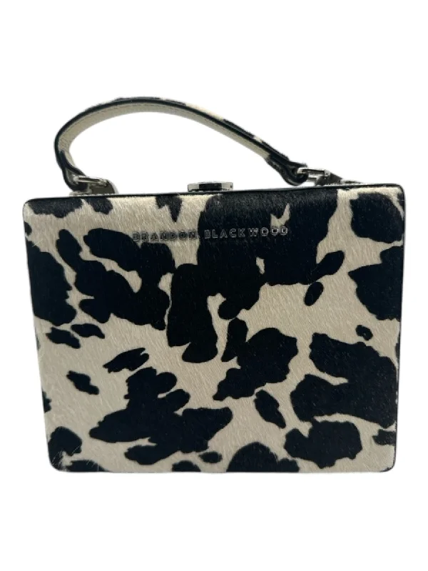 Brandon Blackwood Cream & Black Cowhide Ponyhair clasp closure Trunk Bag