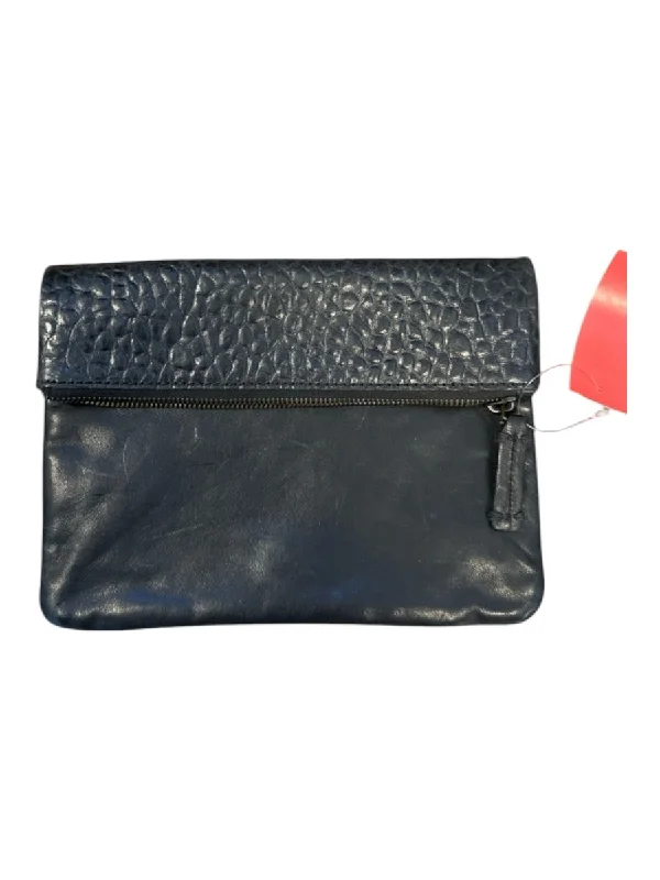 Rissetto 49 Black Leather Croc Embossed Fold Over Clutch