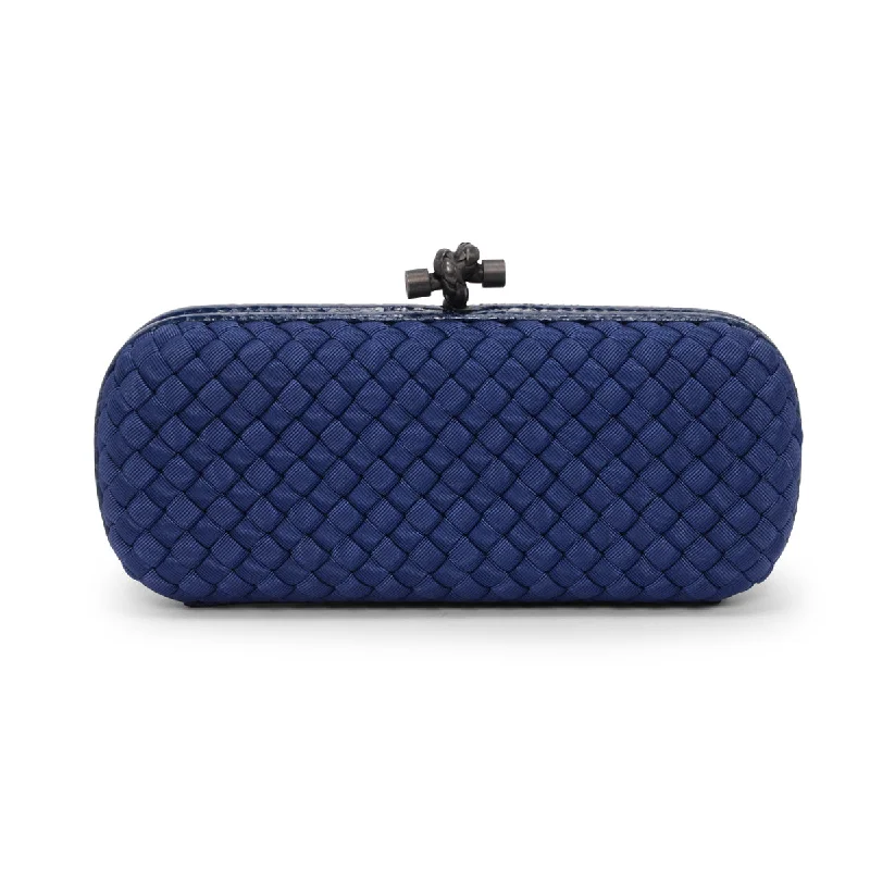 Bottega Veneta Blue Satin Intrecciato Stretch Knot Clutch