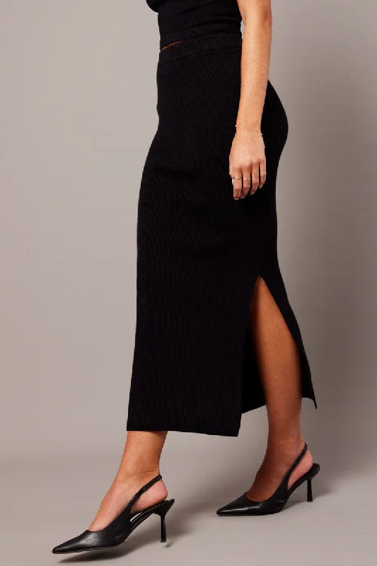 Black Knit Skirt High Rise