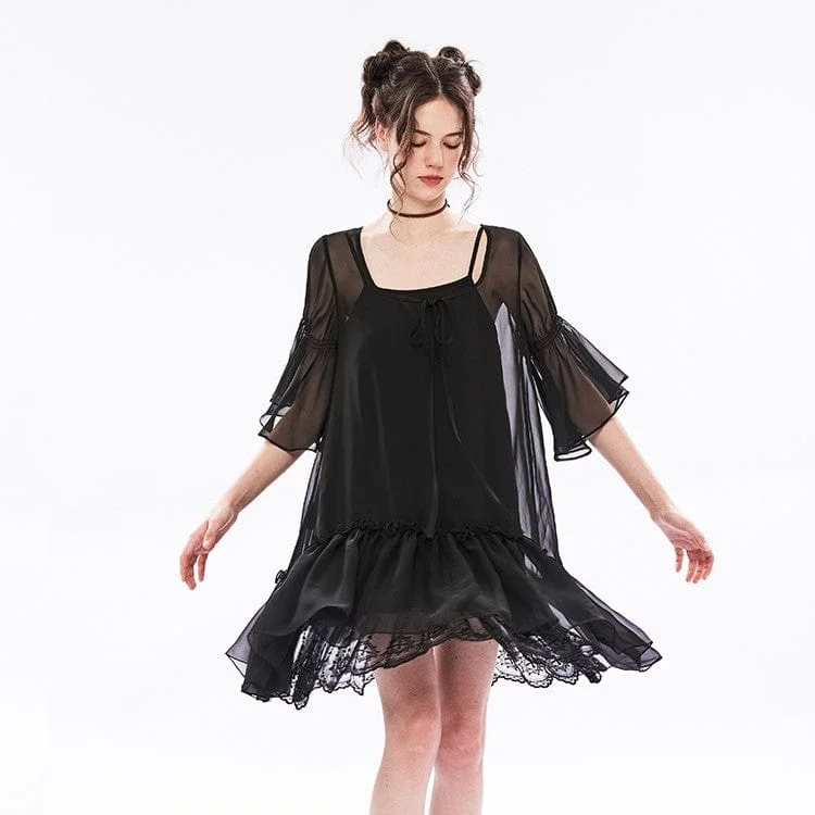 Women's Punk Square Collar Two-piece Ruffles Chiffon Dress