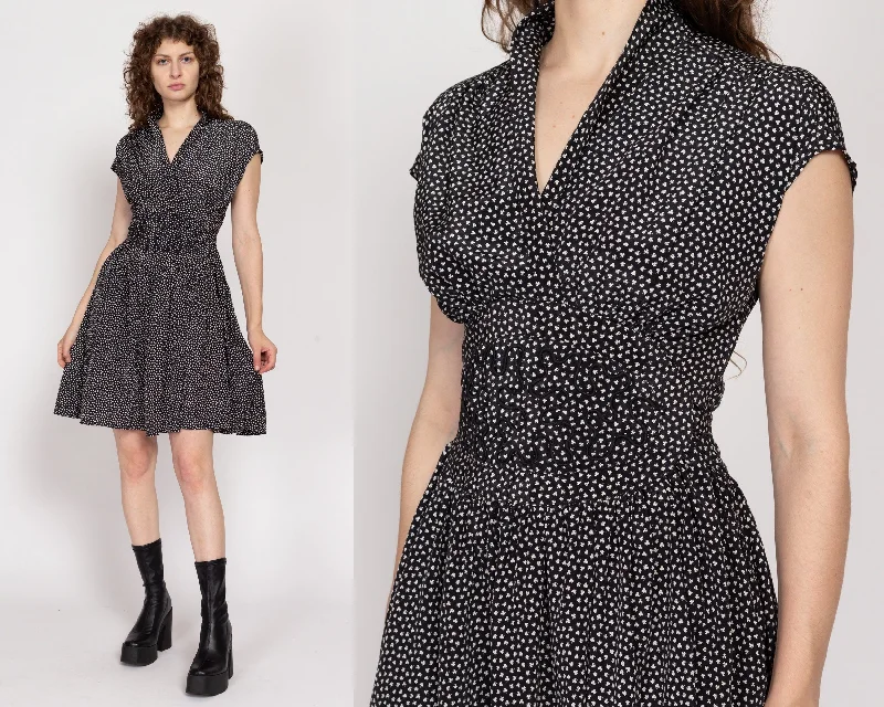 Small 80s Black & White Clover Print Mini Dress