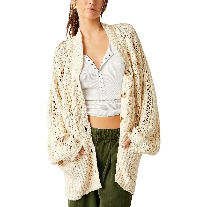 Free People Womens Cable Knit Long Sleeves Cardigan Sweater