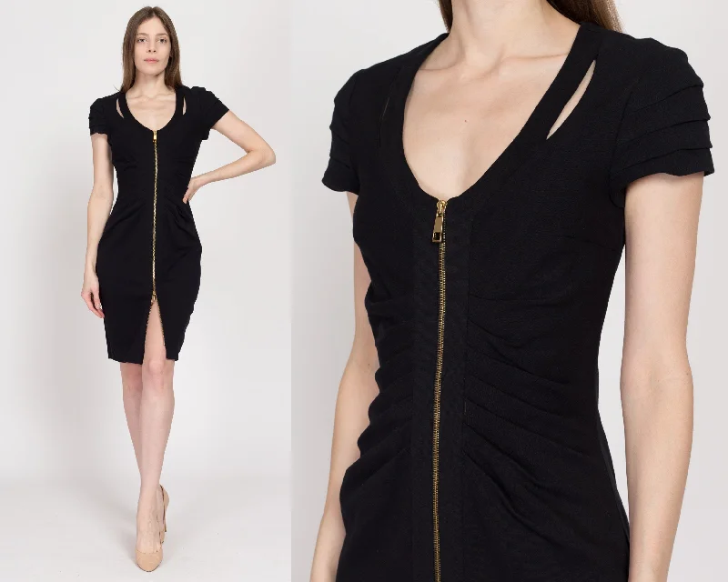 Small 90s Y2K Cache Black Zip Front Bodycon Dress