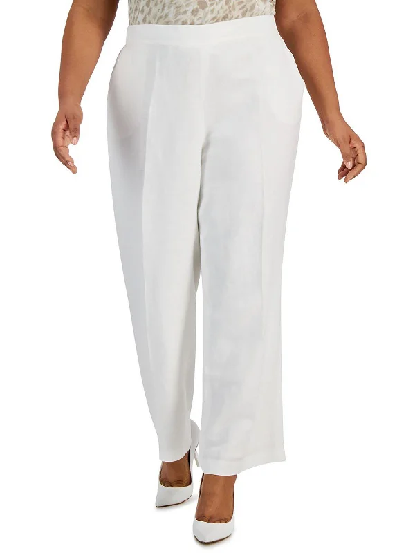 Plus Womens Linen High Rise Straight Leg Pants