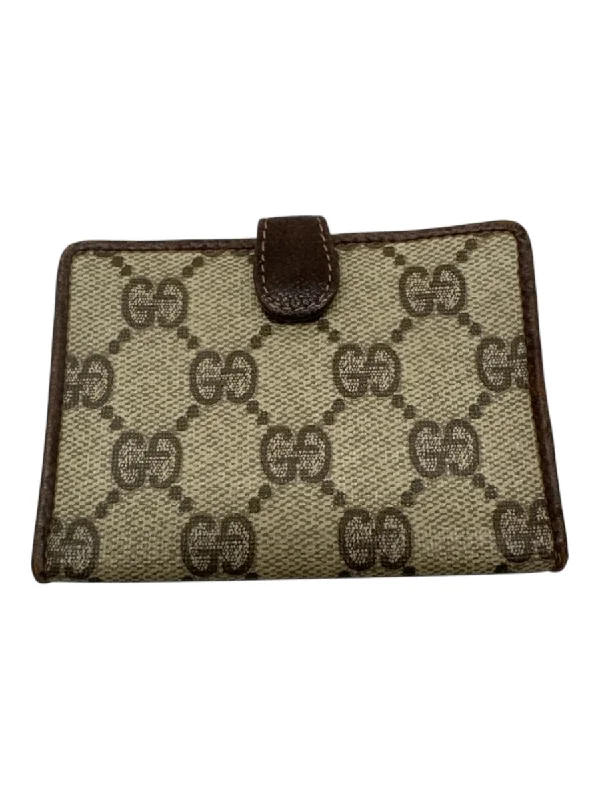 Gucci Brown Print Canvas Button Close Monogram Bi-Fold Wallets