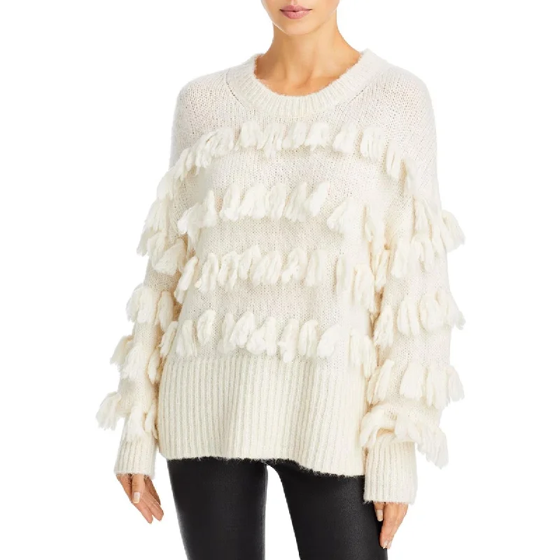 Cinq a Sept Womens Merino Wool Tassel Crewneck Sweater