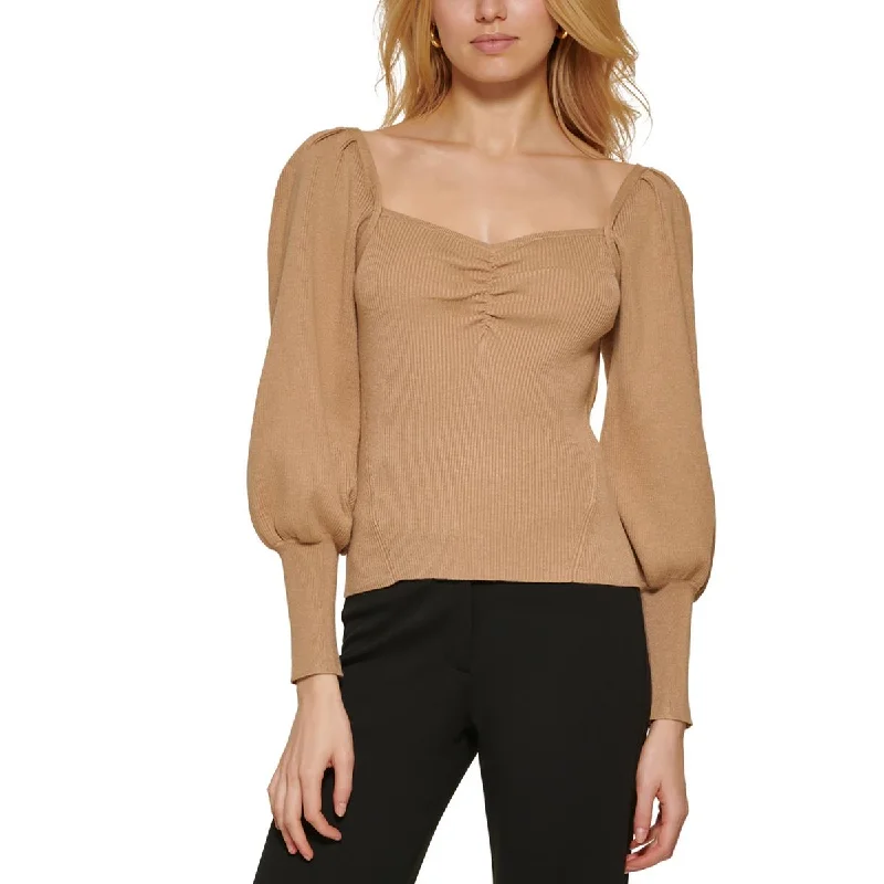 DKNY Womens   Ribbed Sweetheart Neck Pullover Sweater