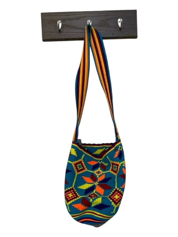 Teal & Orange Canvas Woven Crossbody Aztec Bag