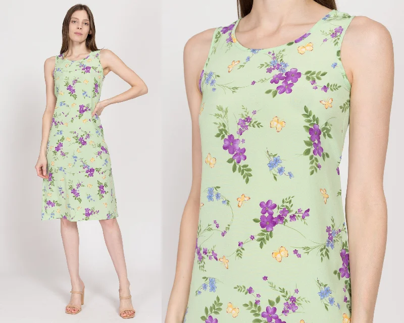 XS 90s Green Floral & Butterfly Midi Tank Dress Petite